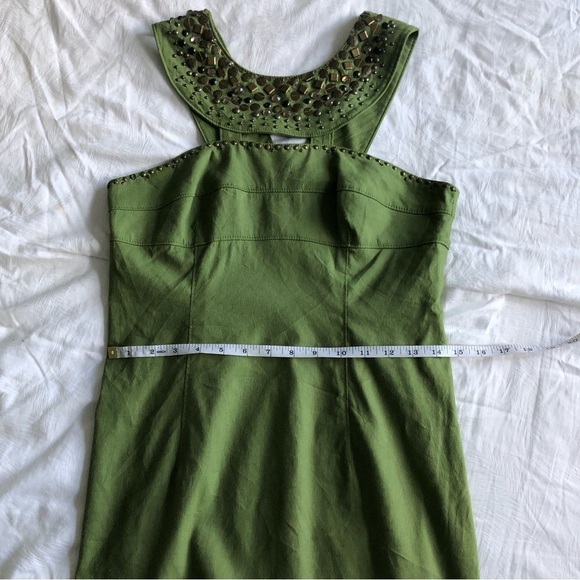 Adrianna Papell Linen Blend Beaded Cleopatra Dress - Picture 8 of 12